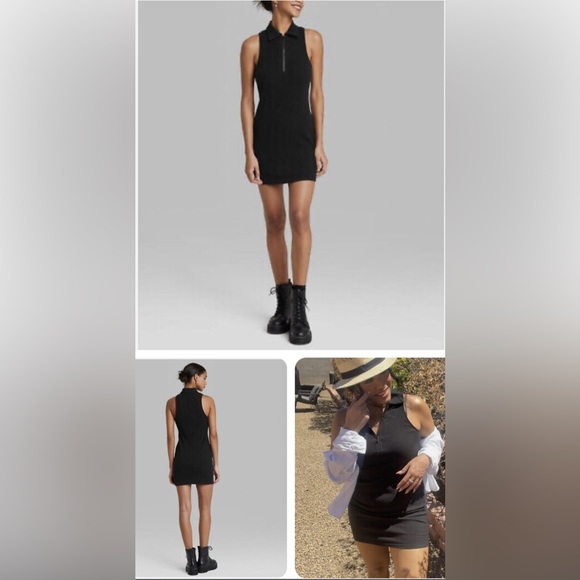 Wild Fable Women's Sleeveless Zip Front Bodycon Polo Dress Black L. - Picture 7 of 7